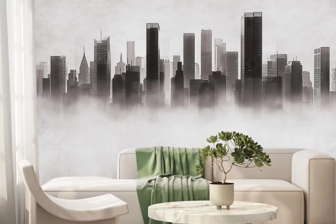 Fototapeta: Wysokie budynki we mgle