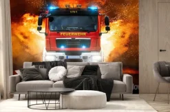 Fototapeta: Wóz strażacki i płomienie