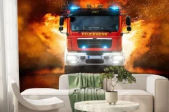 Fototapeta: Wóz strażacki i płomienie
