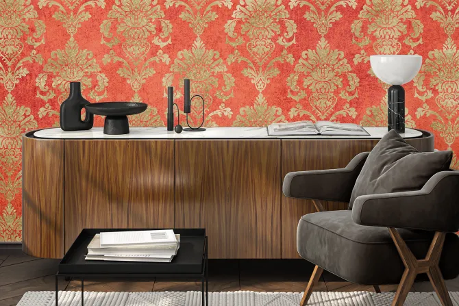 Fototapeta: Wzór barokowy na czerwonym tle