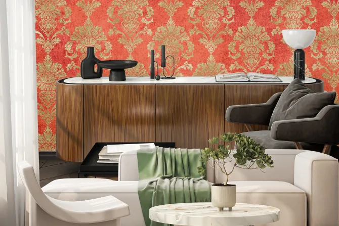 Fototapeta: Wzór barokowy na czerwonym tle