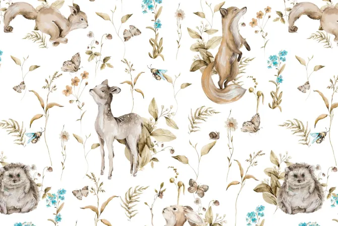 Fototapeta: Wzór dziecięcy z lisami i sarnami