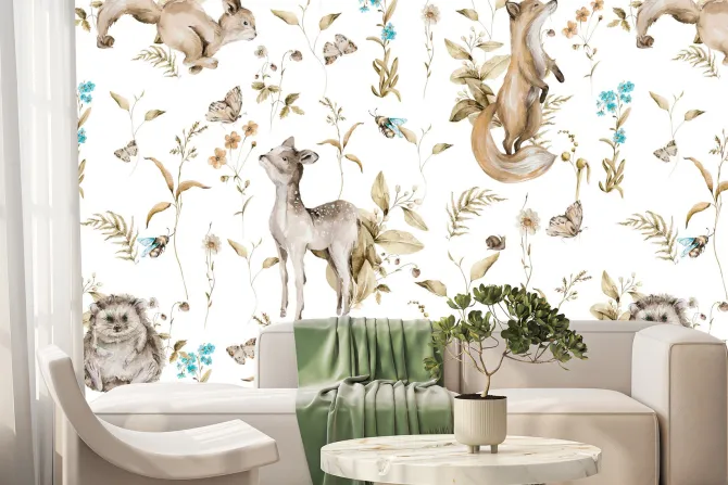 Fototapeta: Wzór dziecięcy z lisami i sarnami
