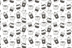 Fototapeta: Wzór kawowy z ziarnami i eleganckimi kubkami