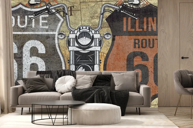 Fototapeta: Wzór route 66 z motocyklem