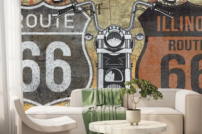Fototapeta: Wzór route 66 z motocyklem
