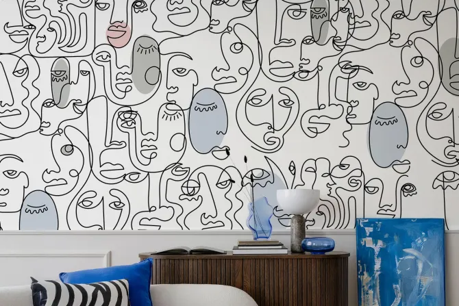 Fototapeta: Wzór twarzy narysowany w jednej linii w eleganckim stylu