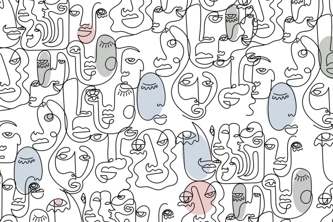 Fototapeta: Wzór twarzy narysowany w jednej linii w eleganckim stylu