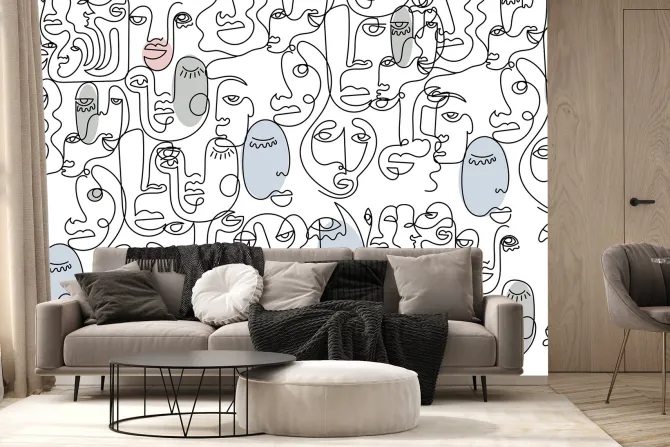 Fototapeta: Wzór twarzy narysowany w jednej linii w eleganckim stylu