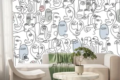 Fototapeta: Wzór twarzy narysowany w jednej linii w eleganckim stylu