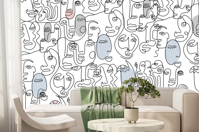 Fototapeta: Wzór twarzy narysowany w jednej linii w eleganckim stylu