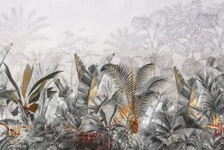 Fototapeta: Wzór z liśćmi tropikalnymi w odcieniach szarości i beżu