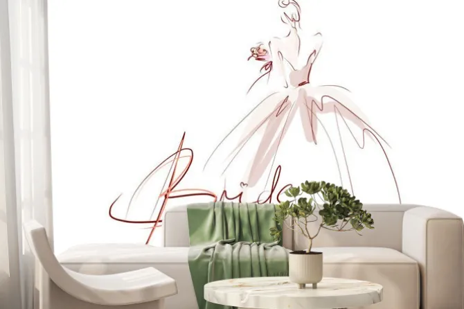 Fototapeta: Young beautiful bride in dress. hand-drawn fashion illustration.