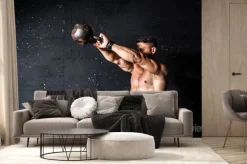 Fototapeta: Young strong sweaty focused fit muscular man with big muscles