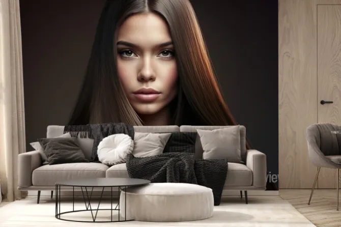 Fototapeta: Young woman with straight long brown shiny hair. beauty and hair