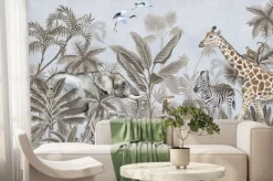 Fototapeta: Żyrafa słoń zebra lwy oraz palmy