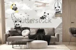 Fototapeta: Zabawne pandy bawiące się wśród chmur