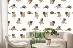 Fototapeta: Zabawne psy mops na białym tle ilustracja