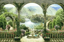 Fototapeta: Zabytkowe łuki z widokiem na rajski ogród