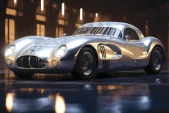 Fototapeta: Zabytkowy pojazd pod reflektorami światła