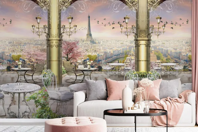 Fototapeta: Zabytkowy taras z widokiem na paryż