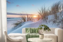 Fototapeta: Zachód słońca nad morzem widok z piaszczystej plaży