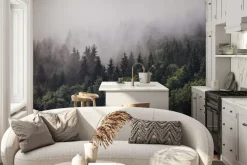 Fototapeta: Zalesione zbocza gór w wysokiej mgle