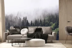 Fototapeta: Zalesione zbocza gór w wysokiej mgle