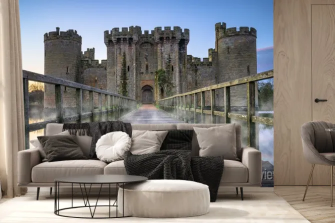 Fototapeta: Zamek bodiam w wielkiej brytanii o wschodzie słońca