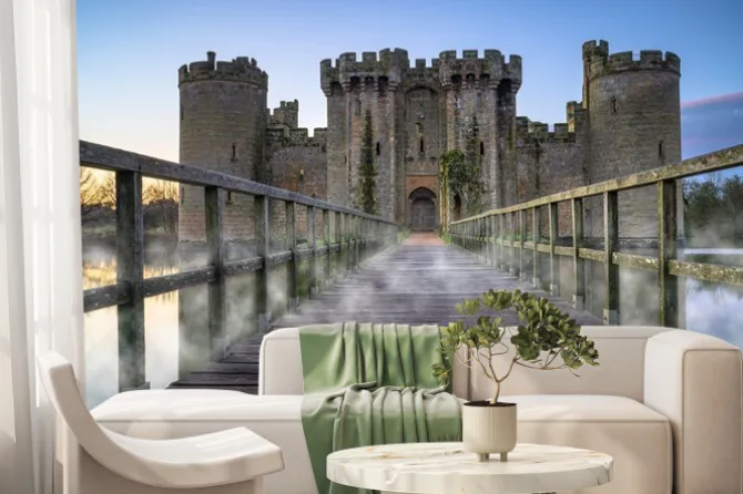 Fototapeta: Zamek bodiam w wielkiej brytanii o wschodzie słońca