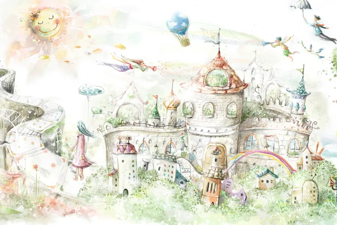 Fototapeta: Zamek w bajkowym miasteczku