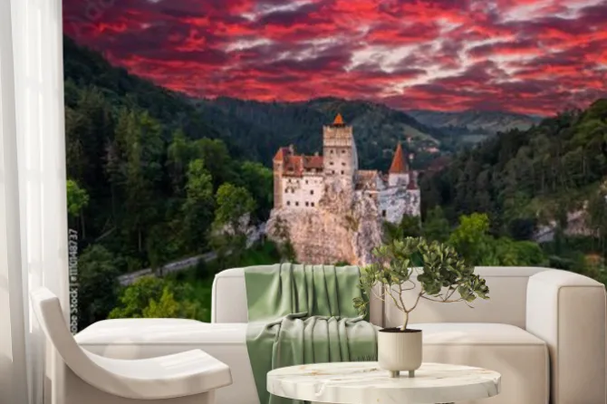 Fototapeta: Zamek w branie o zachodzie słońca