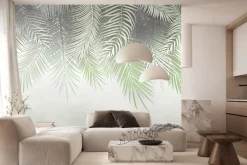 Fototapeta: Zamglone liście palm na ścianie