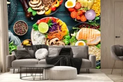 Fototapeta: Zdrowe dania na drewnianym stole