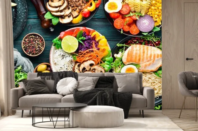 Fototapeta: Zdrowe dania na drewnianym stole