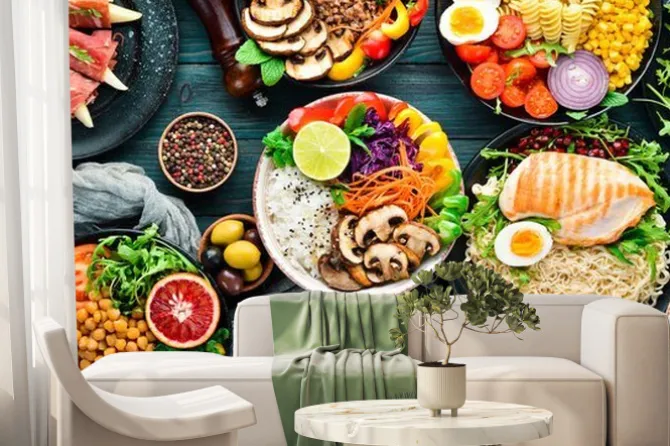 Fototapeta: Zdrowe dania na drewnianym stole