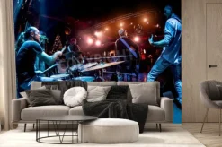 Fototapeta: Zespół wykonuje na scenie, koncert muzyki rockowej. ostrzeżenie