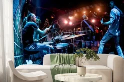 Fototapeta: Zespół wykonuje na scenie, koncert muzyki rockowej. ostrzeżenie