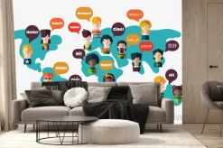 Fototapeta: Zestaw ludzi społecznych na mapie świata z pęcherzyków mowy w