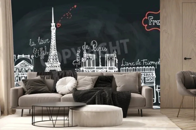 Fototapeta: Zestaw paris góry panorama.doodle szkicowy chalcboard