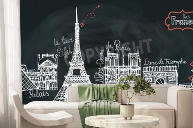 Fototapeta: Zestaw paris góry panorama.doodle szkicowy chalcboard