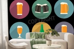 Fototapeta: Zestaw płaskich ikon piwa z długim cieniem