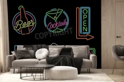 Fototapeta: Zestaw retro stylu neon zarys migowych ikonami bar, piwo, otwarta