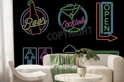 Fototapeta: Zestaw retro stylu neon zarys migowych ikonami bar, piwo, otwarta