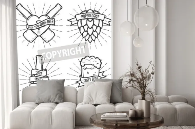 Fototapeta: Zestaw t-shirt odbitek piwnych. etykiety piwa, odznaki, elementy