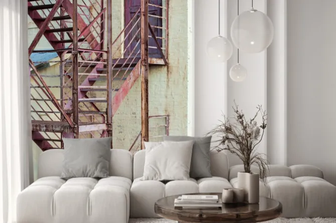 Fototapeta: Zewnętrzne schody strażackie na produkcji budynku