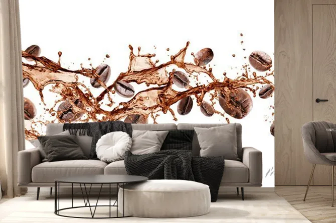 Fototapeta: Ziarna kawy w rozpryskującej się kawie