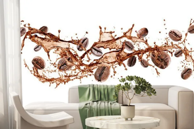 Fototapeta: Ziarna kawy w rozpryskującej się kawie
