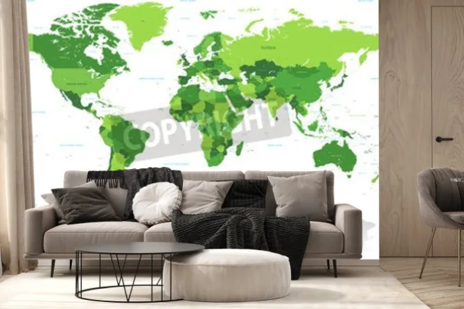 Fototapeta: Zielona polityczna mapa świata z granicami państw