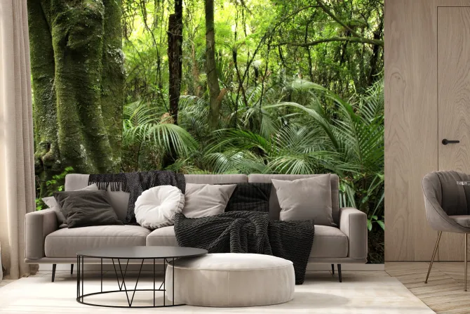 Fototapeta: Zielona roślinność w tropikalnym lesie krajobraz